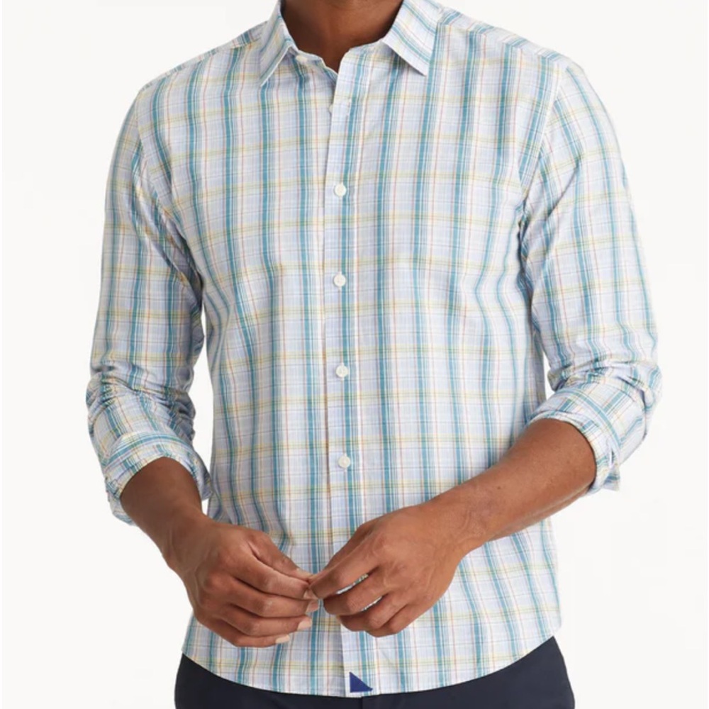 UNTUCKit Men’s Vintage Wash, Teal & Blue Plaid, Medium, Style Rutherglen